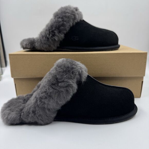 Ugg Australia Women’s Scuffette II Slippers – Suede Black/Grey – Size 8 New - Picture 2 of 16
